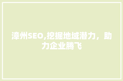 漳州SEO,挖掘地域潜力，助力企业腾飞