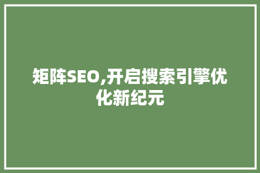 矩阵SEO,开启搜索引擎优化新纪元