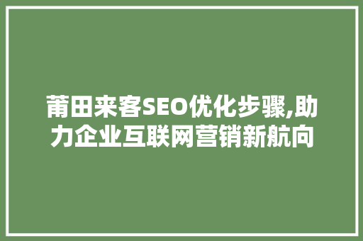 莆田来客SEO优化步骤,助力企业互联网营销新航向