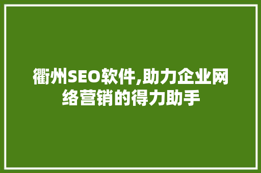 衢州SEO软件,助力企业网络营销的得力助手