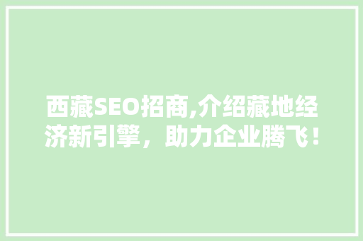 西藏SEO招商,介绍藏地经济新引擎，助力企业腾飞！