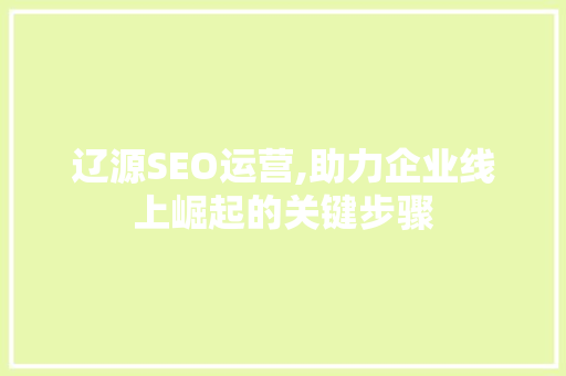 辽源SEO运营,助力企业线上崛起的关键步骤