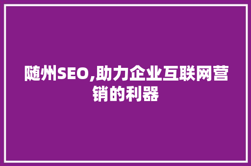 随州SEO,助力企业互联网营销的利器