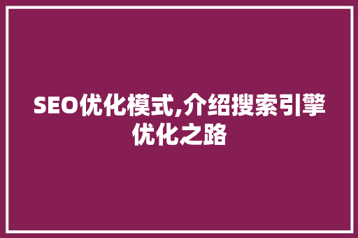 SEO优化模式,介绍搜索引擎优化之路