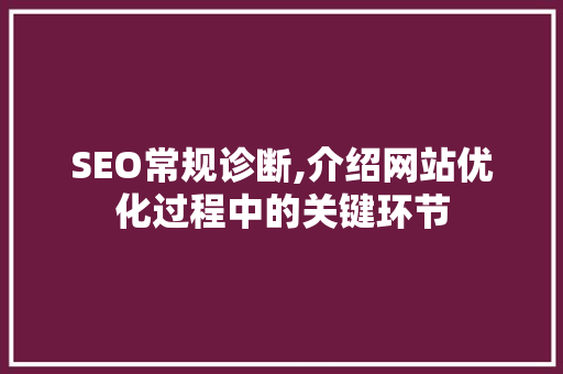SEO常规诊断,介绍网站优化过程中的关键环节