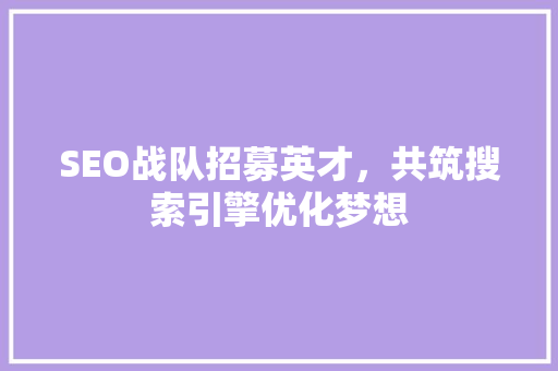 SEO战队招募英才，共筑搜索引擎优化梦想