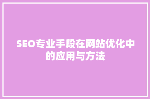 SEO专业手段在网站优化中的应用与方法