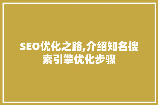 SEO优化之路,介绍知名搜索引擎优化步骤