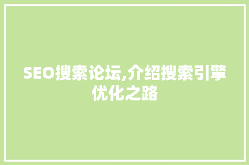 SEO搜索论坛,介绍搜索引擎优化之路