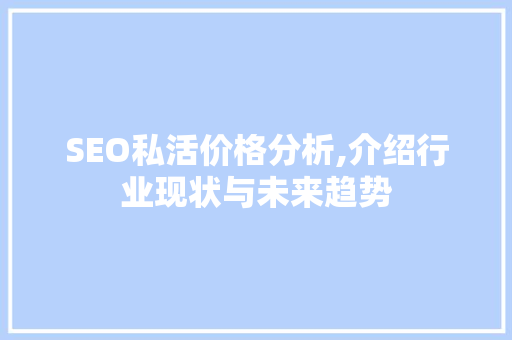 SEO私活价格分析,介绍行业现状与未来趋势