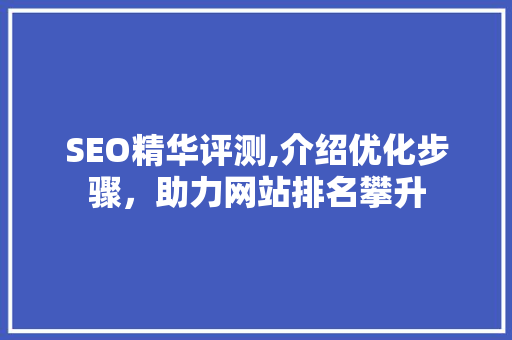 SEO精华评测,介绍优化步骤，助力网站排名攀升