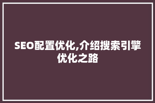 SEO配置优化,介绍搜索引擎优化之路