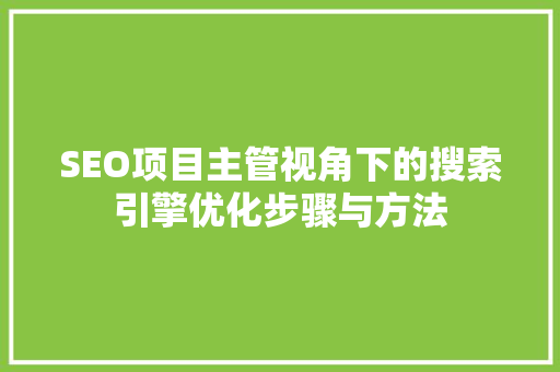 SEO项目主管视角下的搜索引擎优化步骤与方法