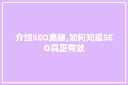介绍SEO奥秘,如何知道SEO真正有效