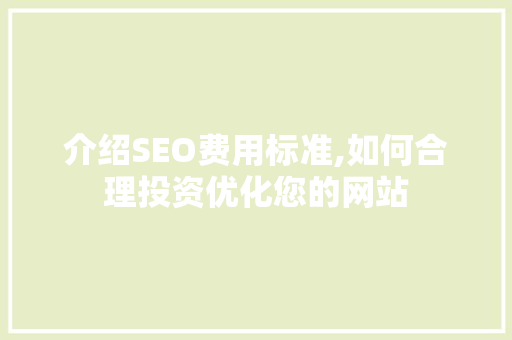 介绍SEO费用标准,如何合理投资优化您的网站