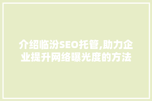介绍临汾SEO托管,助力企业提升网络曝光度的方法