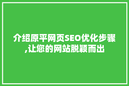 介绍原平网页SEO优化步骤,让您的网站脱颖而出