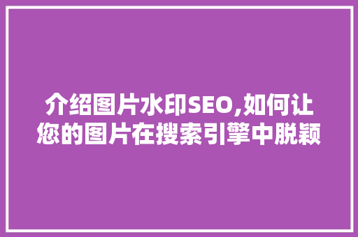 介绍图片水印SEO,如何让您的图片在搜索引擎中脱颖而出
