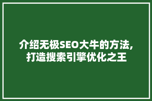 介绍无极SEO大牛的方法,打造搜索引擎优化之王