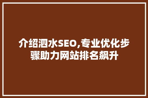 介绍泗水SEO,专业优化步骤助力网站排名飙升