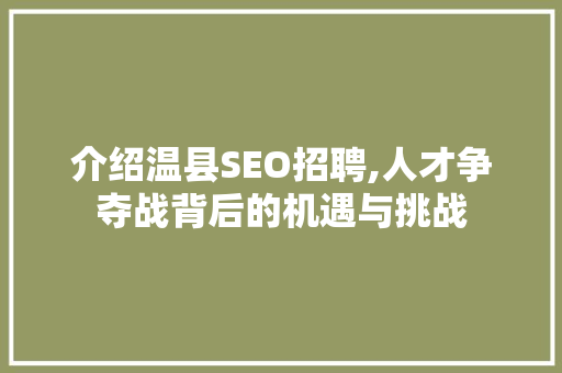 介绍温县SEO招聘,人才争夺战背后的机遇与挑战