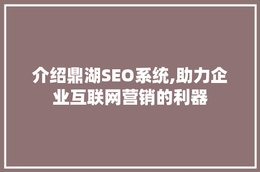 介绍鼎湖SEO系统,助力企业互联网营销的利器