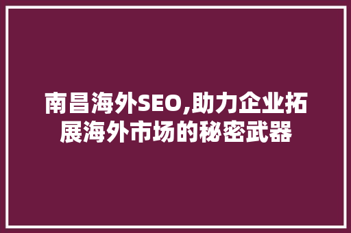 南昌海外SEO,助力企业拓展海外市场的秘密武器
