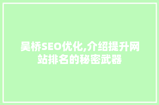 吴桥SEO优化,介绍提升网站排名的秘密武器