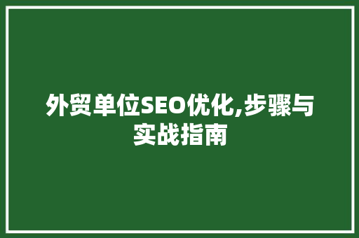 外贸单位SEO优化,步骤与实战指南