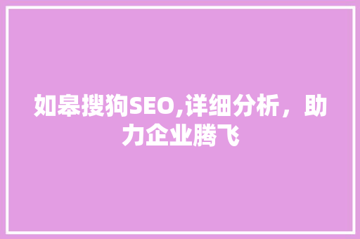 如皋搜狗SEO,详细分析，助力企业腾飞