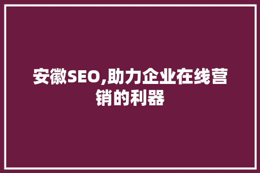 安徽SEO,助力企业在线营销的利器