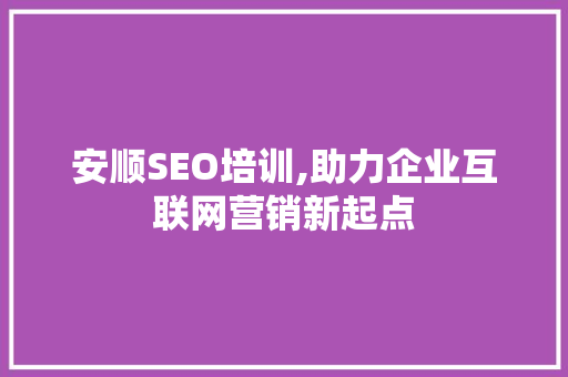 安顺SEO培训,助力企业互联网营销新起点
