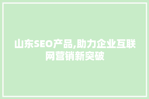 山东SEO产品,助力企业互联网营销新突破
