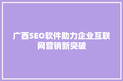 广西SEO软件助力企业互联网营销新突破