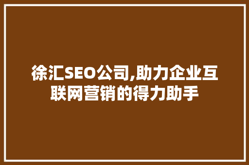 徐汇SEO公司,助力企业互联网营销的得力助手