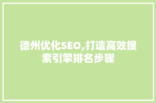德州优化SEO,打造高效搜索引擎排名步骤