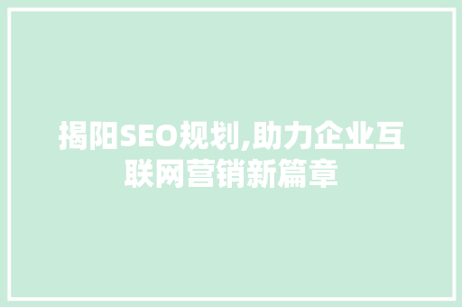 揭阳SEO规划,助力企业互联网营销新篇章