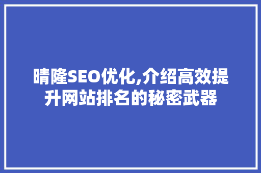 晴隆SEO优化,介绍高效提升网站排名的秘密武器