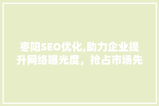 枣阳SEO优化,助力企业提升网络曝光度，抢占市场先机