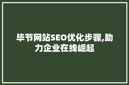 毕节网站SEO优化步骤,助力企业在线崛起