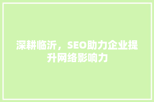 深耕临沂，SEO助力企业提升网络影响力