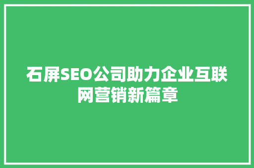 石屏SEO公司助力企业互联网营销新篇章