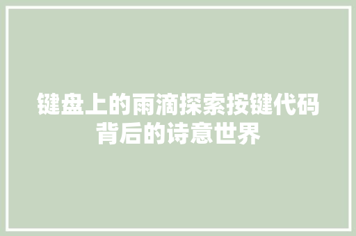 键盘上的雨滴探索按键代码背后的诗意世界