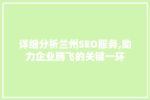 详细分析兰州SEO服务,助力企业腾飞的关键一环