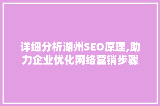 详细分析湖州SEO原理,助力企业优化网络营销步骤