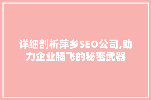 详细剖析萍乡SEO公司,助力企业腾飞的秘密武器
