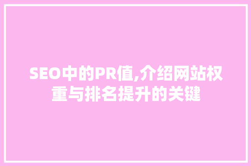 SEO中的PR值,介绍网站权重与排名提升的关键