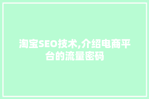 淘宝SEO技术,介绍电商平台的流量密码