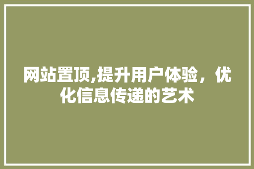网站置顶,提升用户体验，优化信息传递的艺术