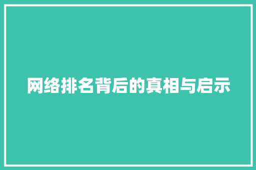网络排名背后的真相与启示